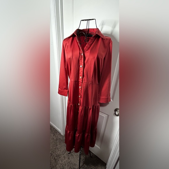 Nina Leonard Tiered Button Front Dress pink Size Small - Picture 3 of 5